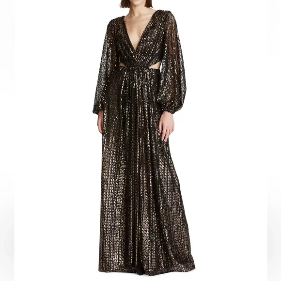 Halston designer gown Madelyn sequin side cutout - Picture 1 of 6